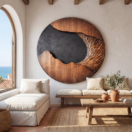 Modern Solid Wood Wall Sculpture for Living Room Interiors