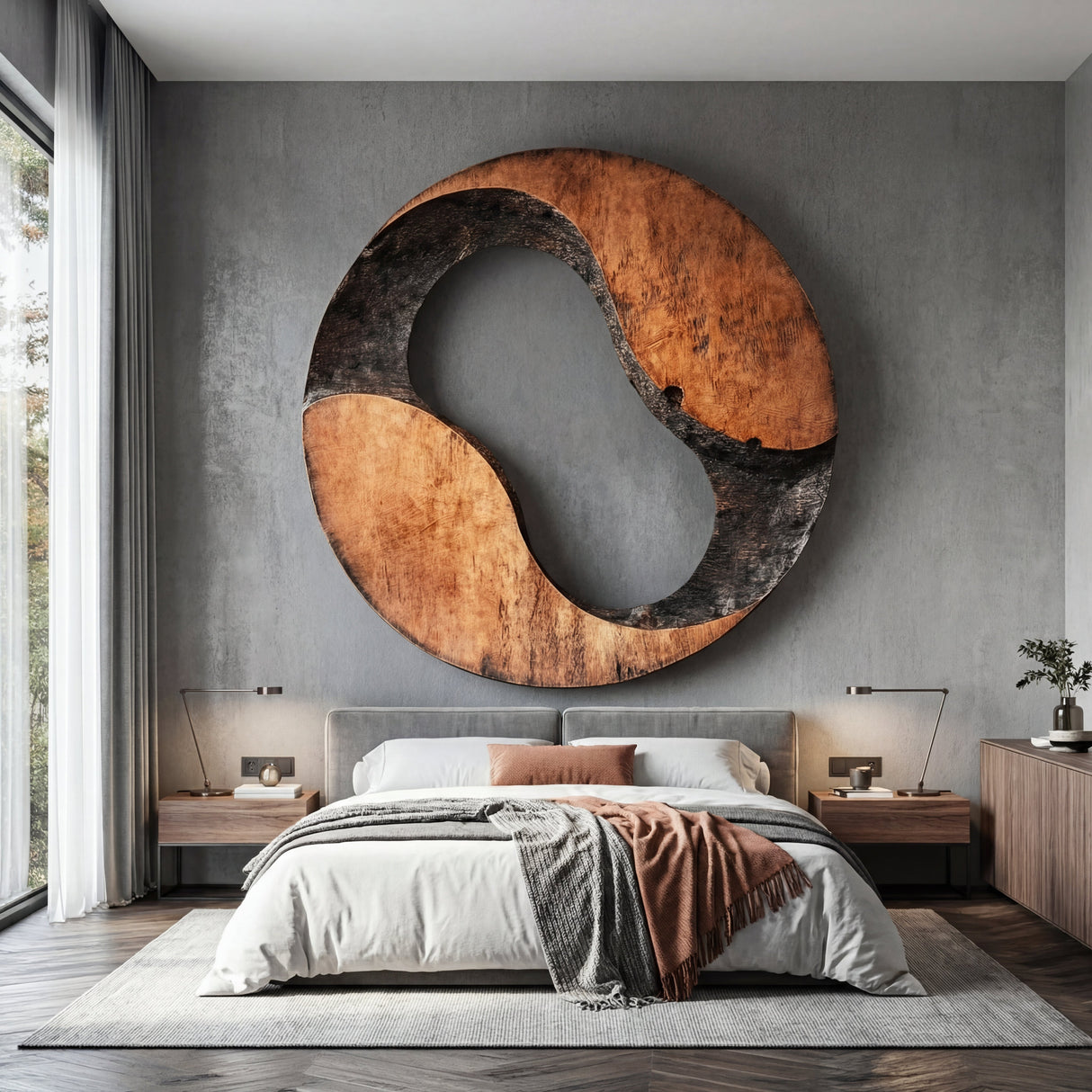 Modern Cutout Solid Wood Wall Sculpture for Living Room