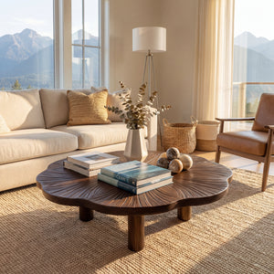 Sculptural Round Coffee Table with Carved Texture Top