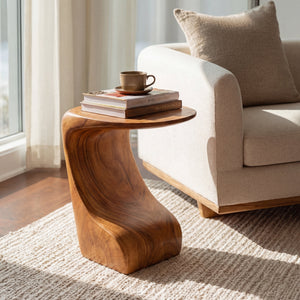 Modern Sculptural Solid Wood Side Table for Living Room Interior Decor