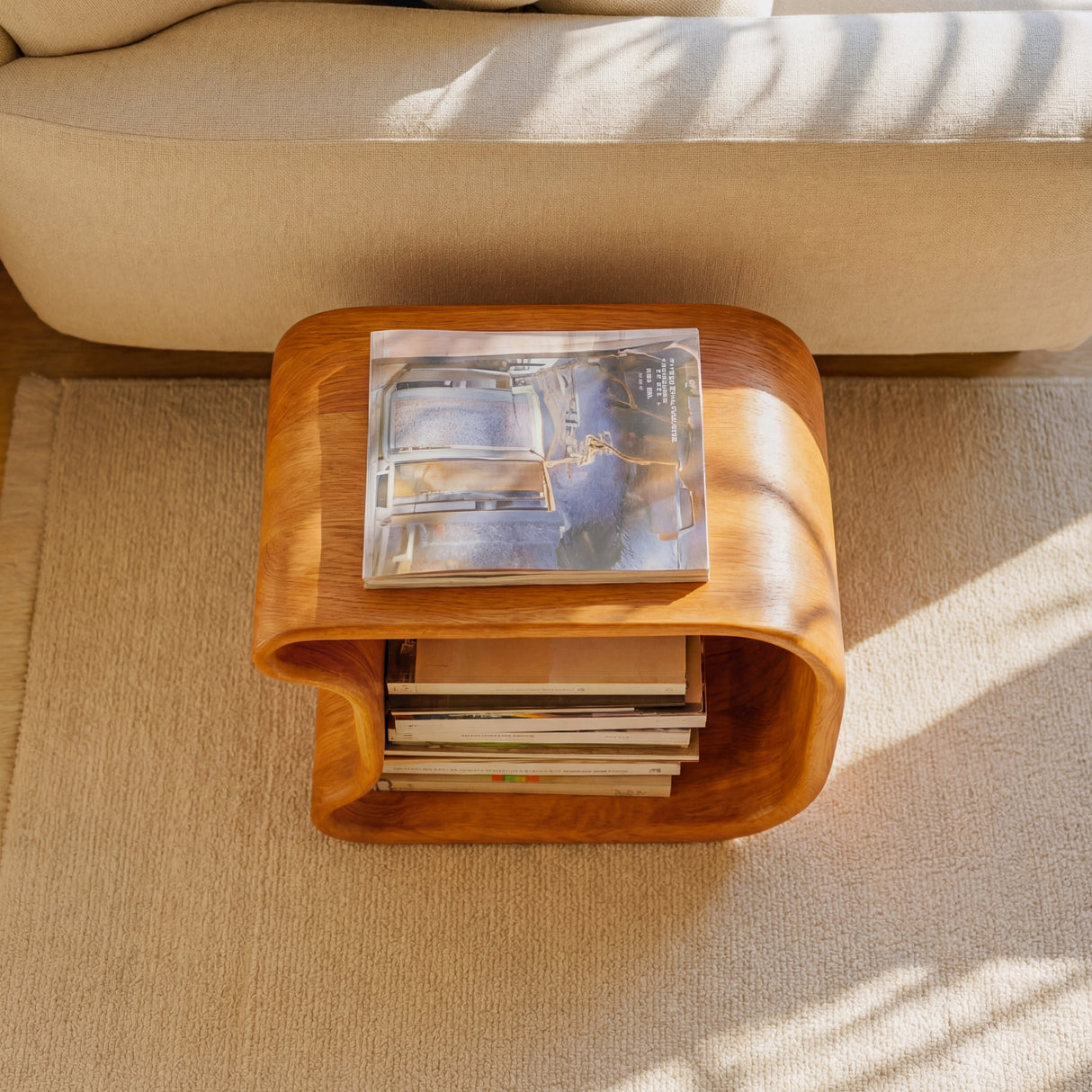 Modern Sculptural Solid Wood Side Table for Living Rooms and Reading Nooks