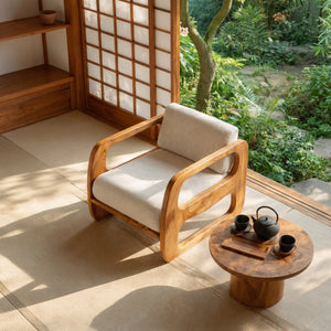 Modern Solid Wood Lounge Chair with Curved Armrests for Living Room