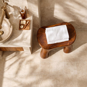 Solid Wood Shower Bench with Sculpted Organic Design for Bathroom Spa or Shower Space