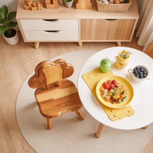 Solid Wood Kids Chair with Tree Shaped Backrest for Playroom, Dining Area or Nursery Space