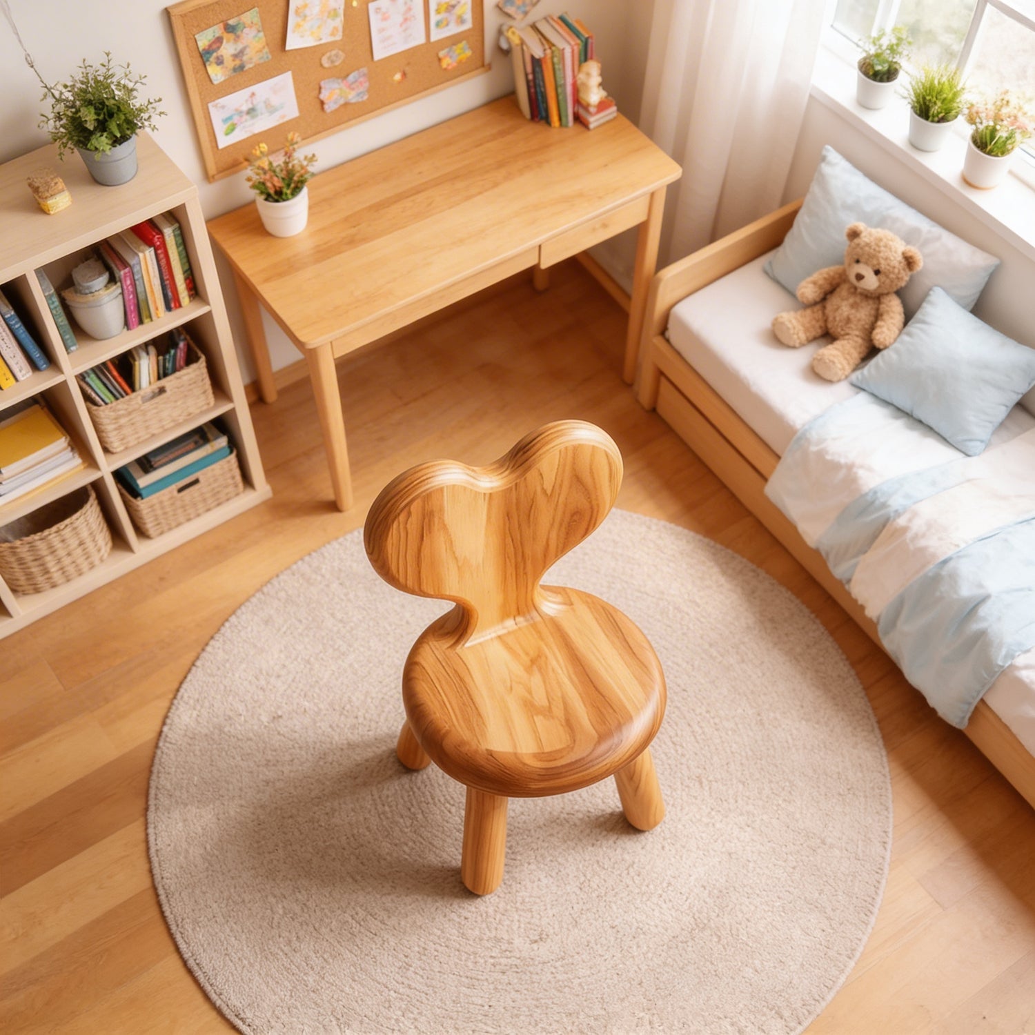 Solid Wood Kids Chair with Heart Shaped Backrest for Nursery Bedroom or Playroom