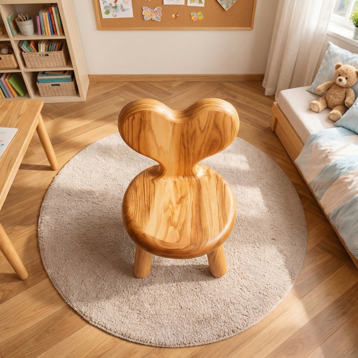 Solid Wood Kids Chair with Heart Shaped Backrest for Nursery Bedroom or Playroom