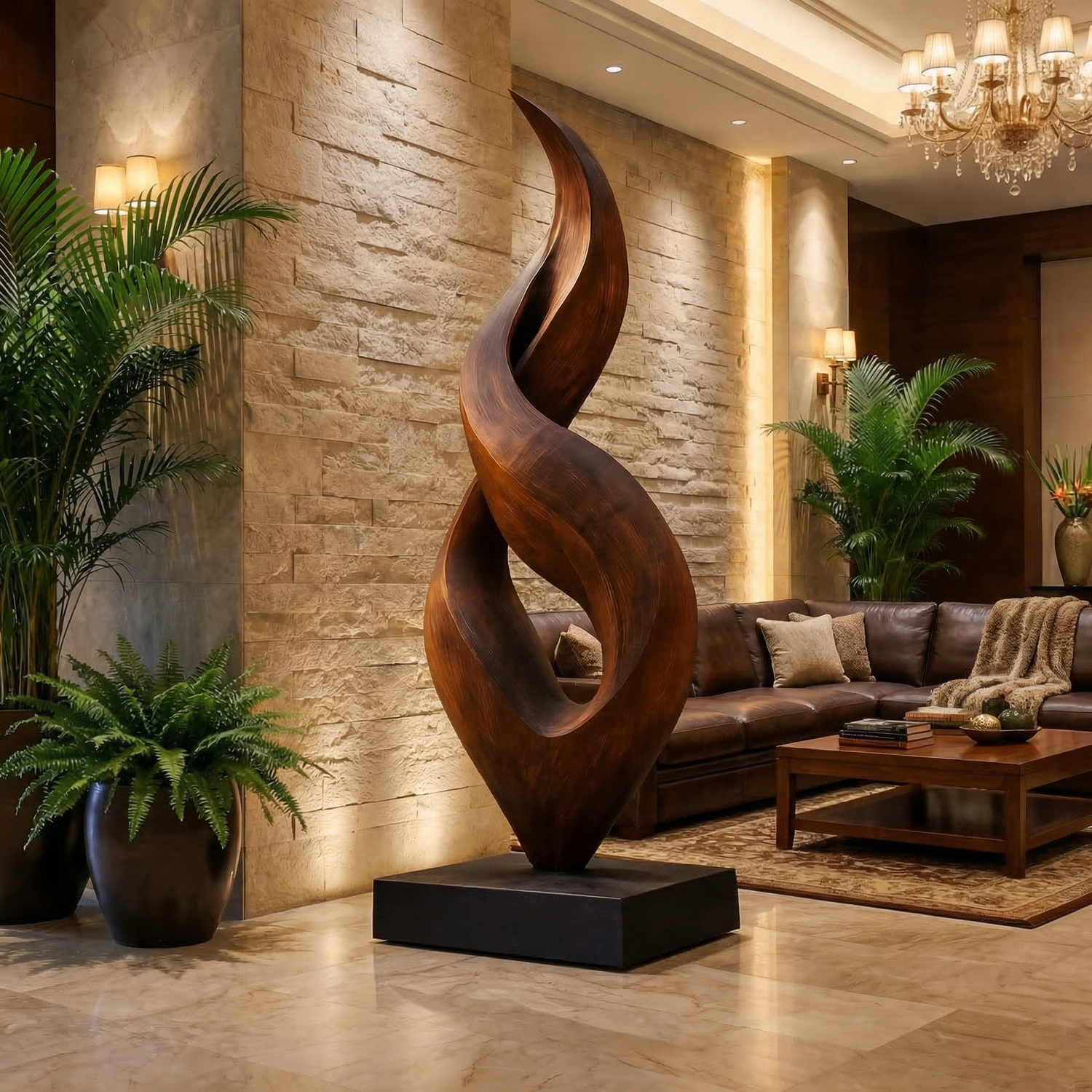 Abstract Twisting Floor Sculpture for Indoor or Covered Outdoor Spaces
