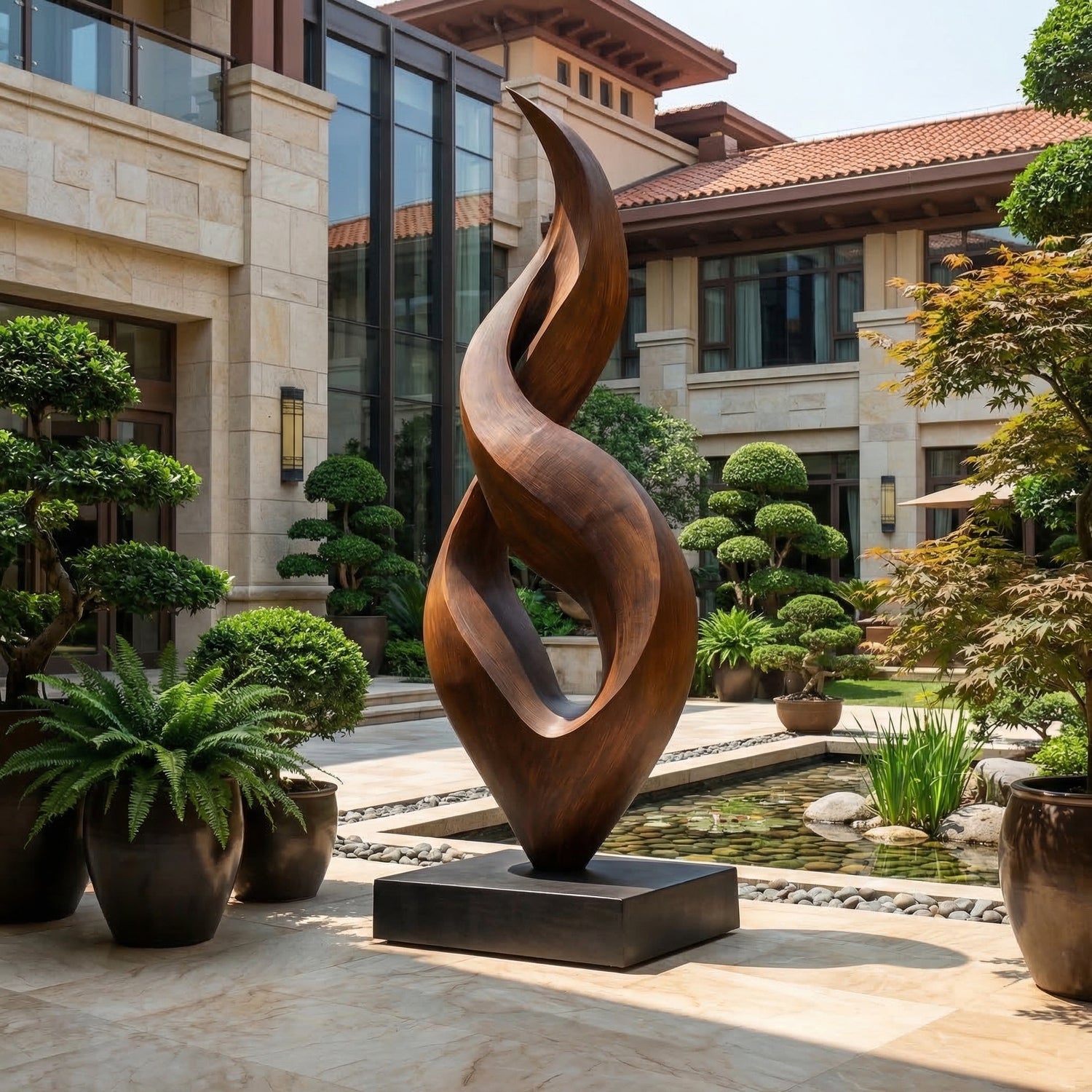 Abstract Twisting Floor Sculpture for Indoor or Covered Outdoor Spaces