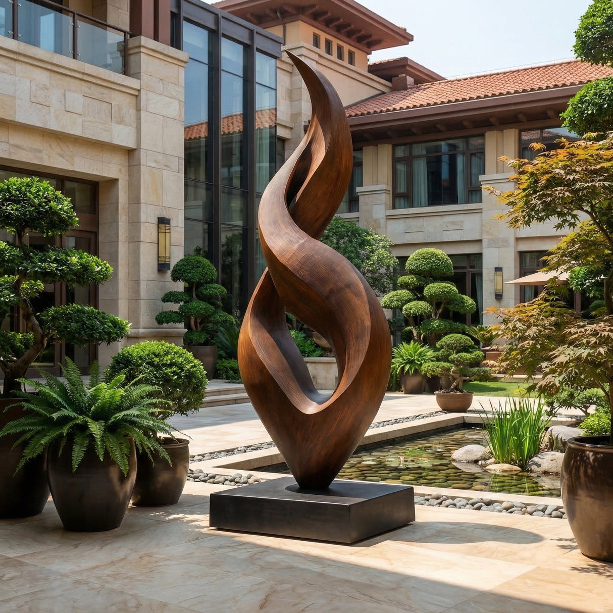 Abstract Twisting Floor Sculpture for Indoor or Covered Outdoor Spaces