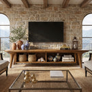 Solid Wood TV Cabinet with Open Shelving, Mediterranean Modern Media Console