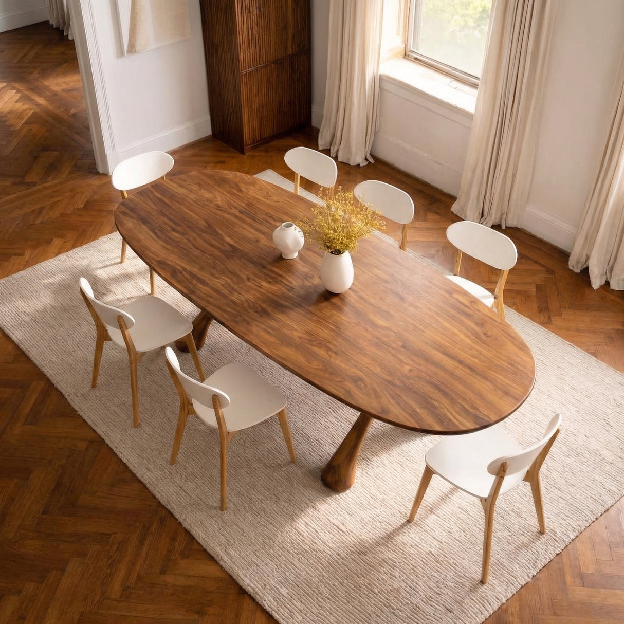 Solid Wood Dining Table with Sculpted Organic Legs for Dining Room