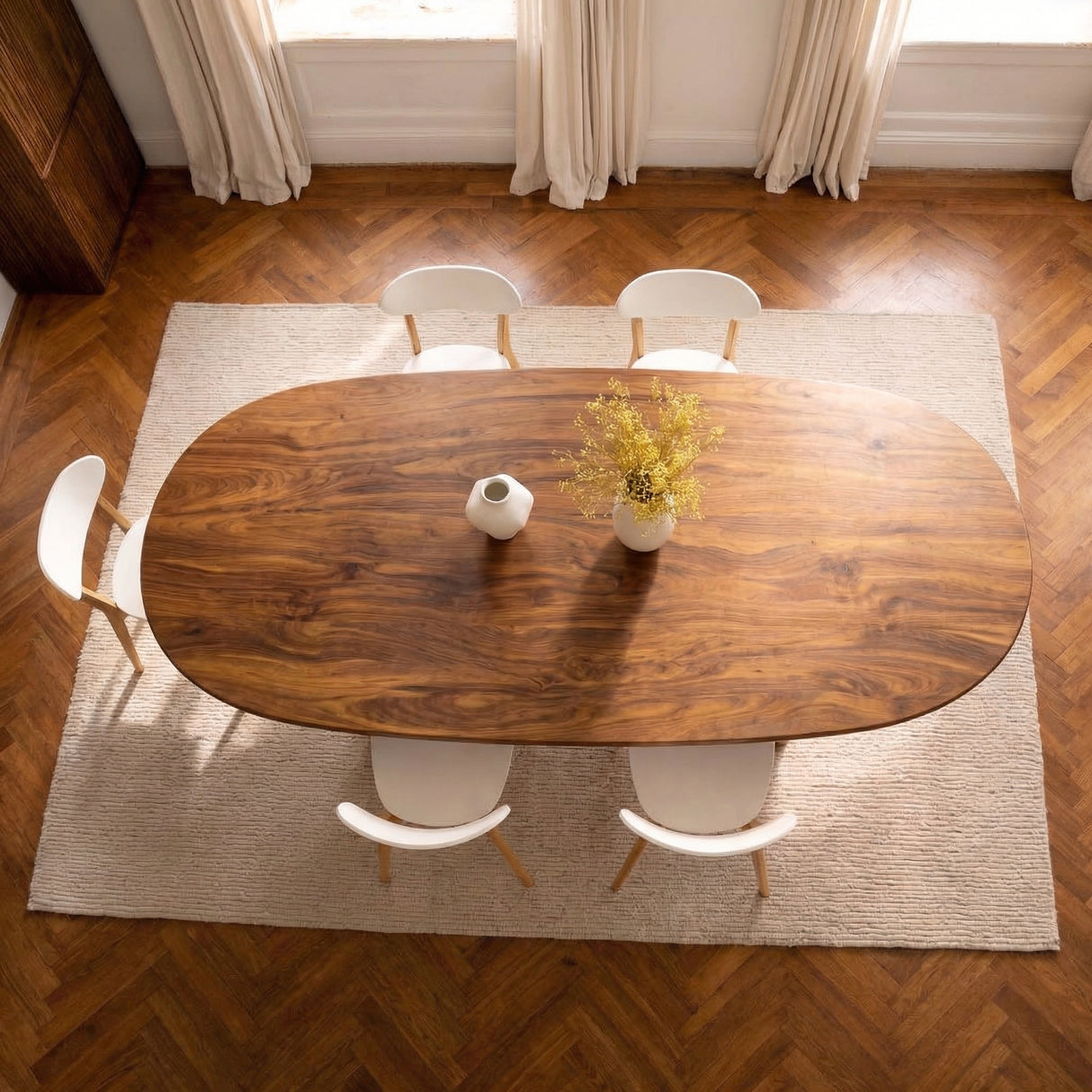 Solid Wood Dining Table with Sculpted Organic Legs for Dining Room