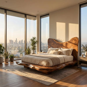 Sculptural Solid Wood Bed Frame with Organic Headboard