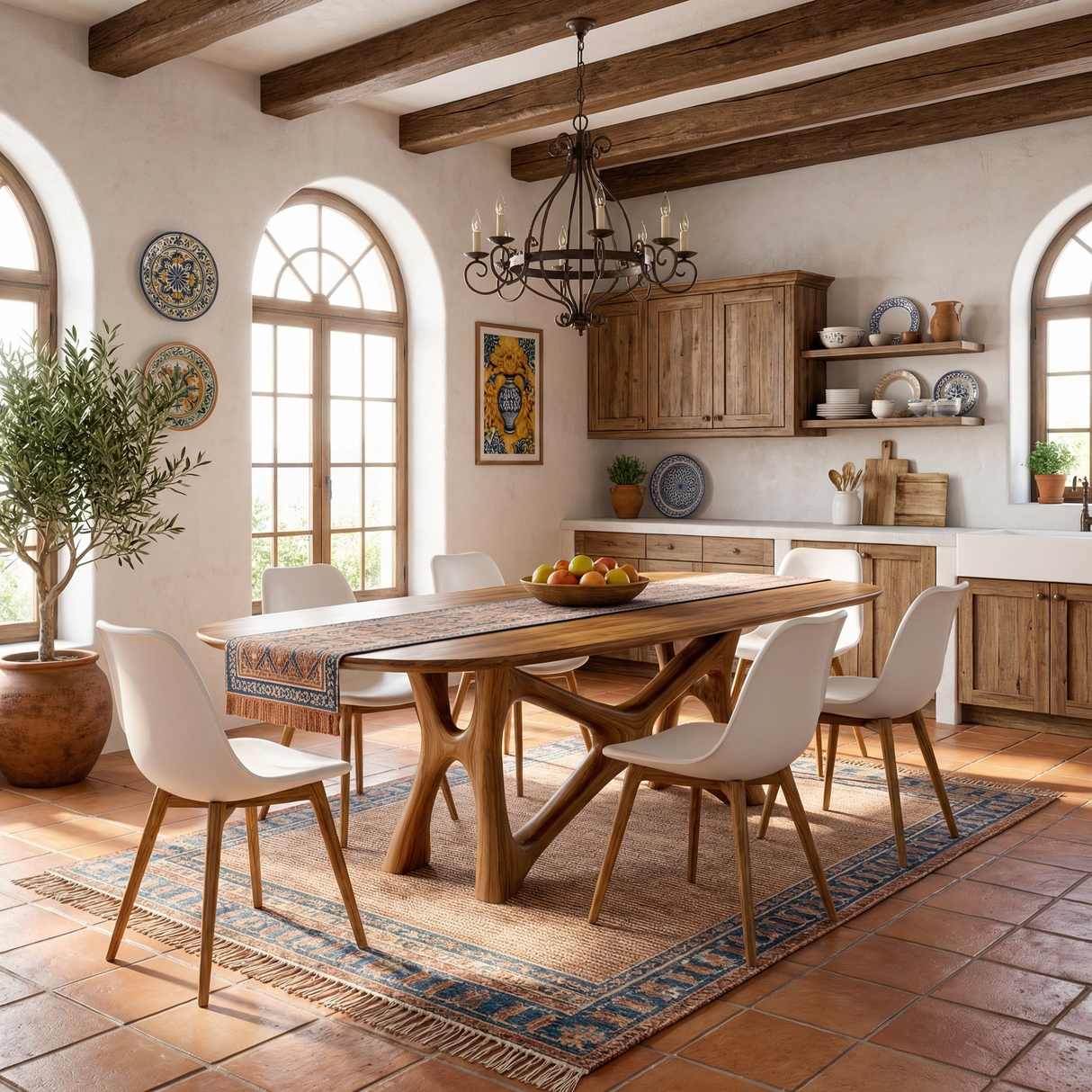 Solid Wood Dining Table with Artistic Branch Style Base for Dining Room