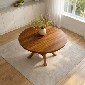 Round Solid Wood Dining Table with Curved Pedestal Base for Dining Room
