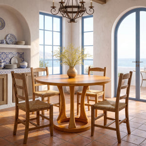 Round Solid Wood Dining Table with Ring Base Design for Dining Room