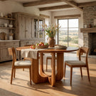 Round Solid Wood Dining Table with Sculpted U Shape Base for Dining Room