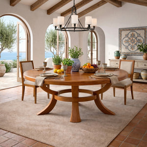Large Round Solid Wood Dining Table with Sculptural Pedestal Base for Dining Room