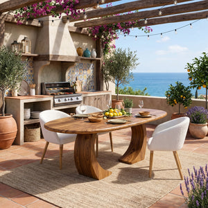 Oval Solid Wood Dining Table with Curved Sculptural Legs for Dining Room