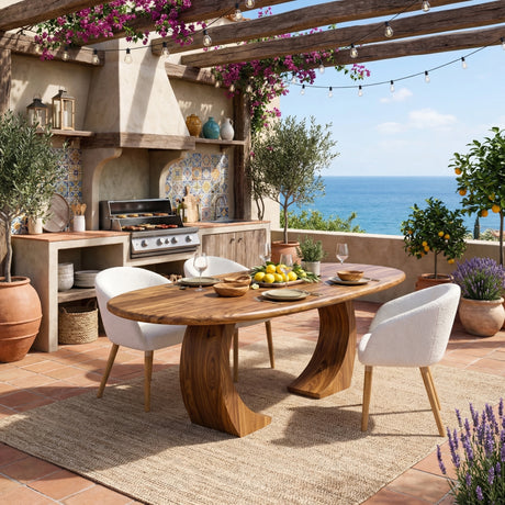 Oval Solid Wood Dining Table with Curved Sculptural Legs for Dining Room