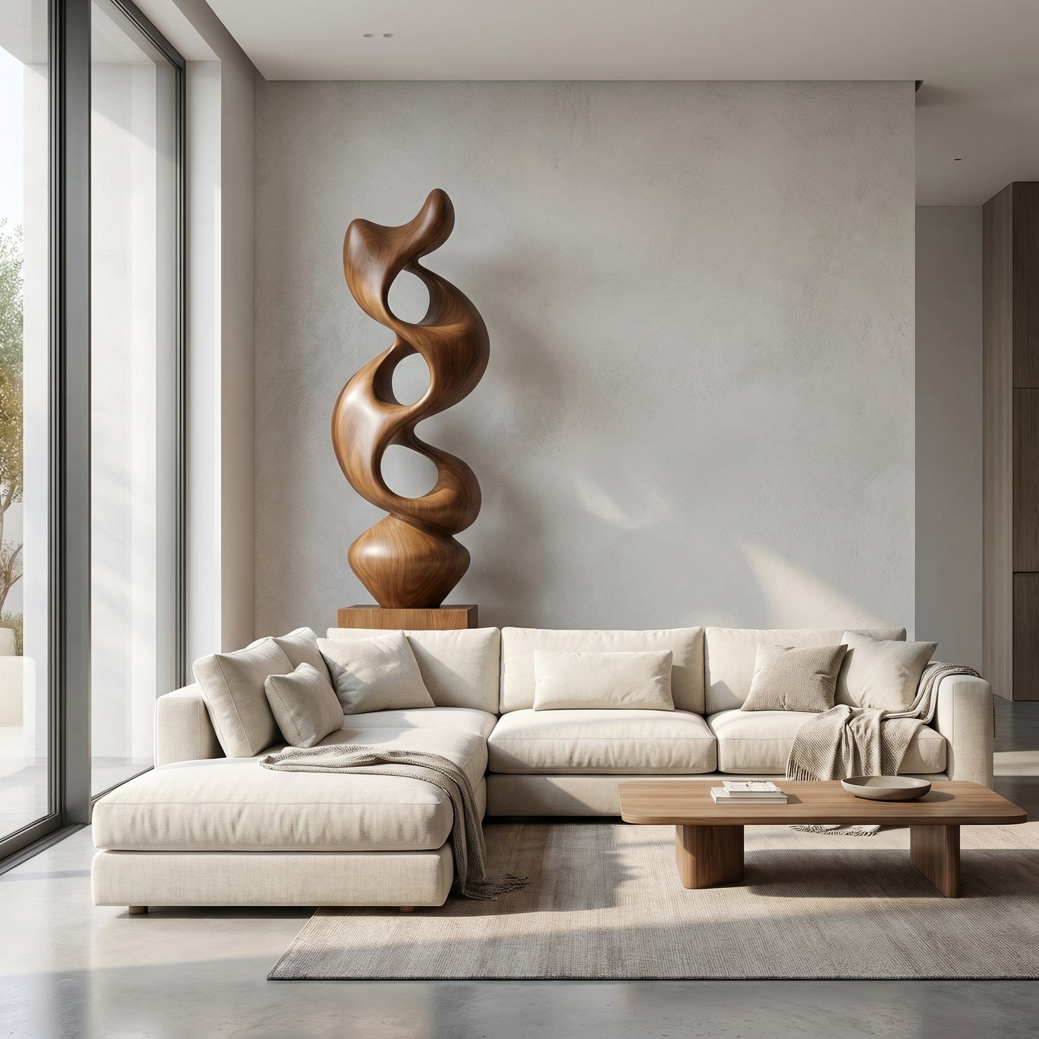 Sculpted Solid Wood Abstract Form for Garden and Interior Spaces
