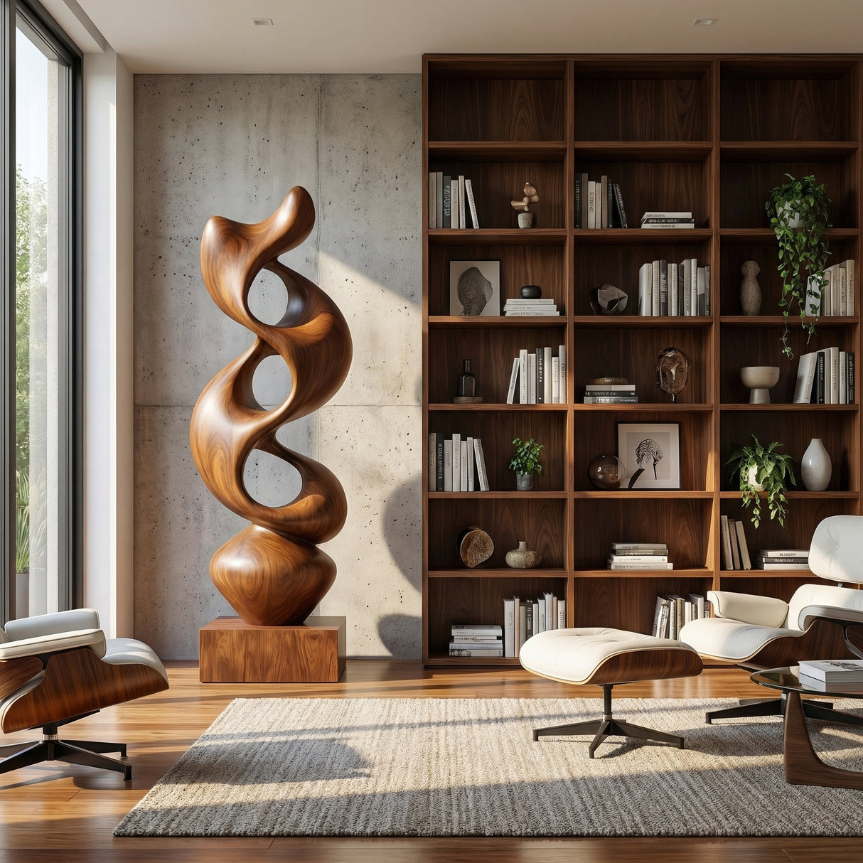 Sculpted Solid Wood Abstract Form for Garden and Interior Spaces