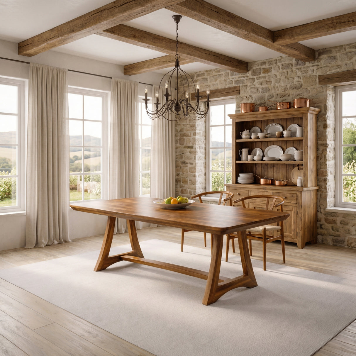 Rectangular Solid Wood Dining Table with Minimalist Frame Base for Dining Room
