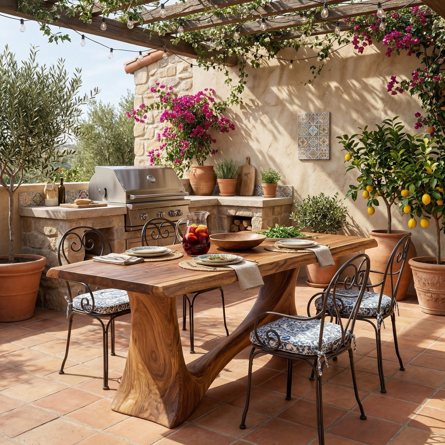 Live Edge Solid Wood Dining Table with Sculptural Base for Dining Room