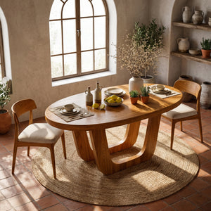 Oval Solid Wood Dining Table with Sculptural U-Base for Dining Room