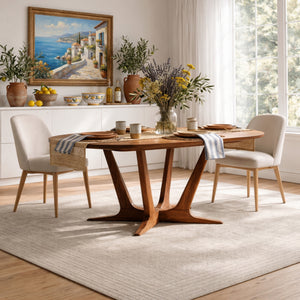 Oval Solid Wood Dining Table with Sculptural Cross Base for Dining Room