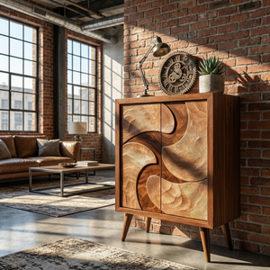 Solid Wood Sideboard with Sculptural Organic Relief Doors for Modern Living Spaces