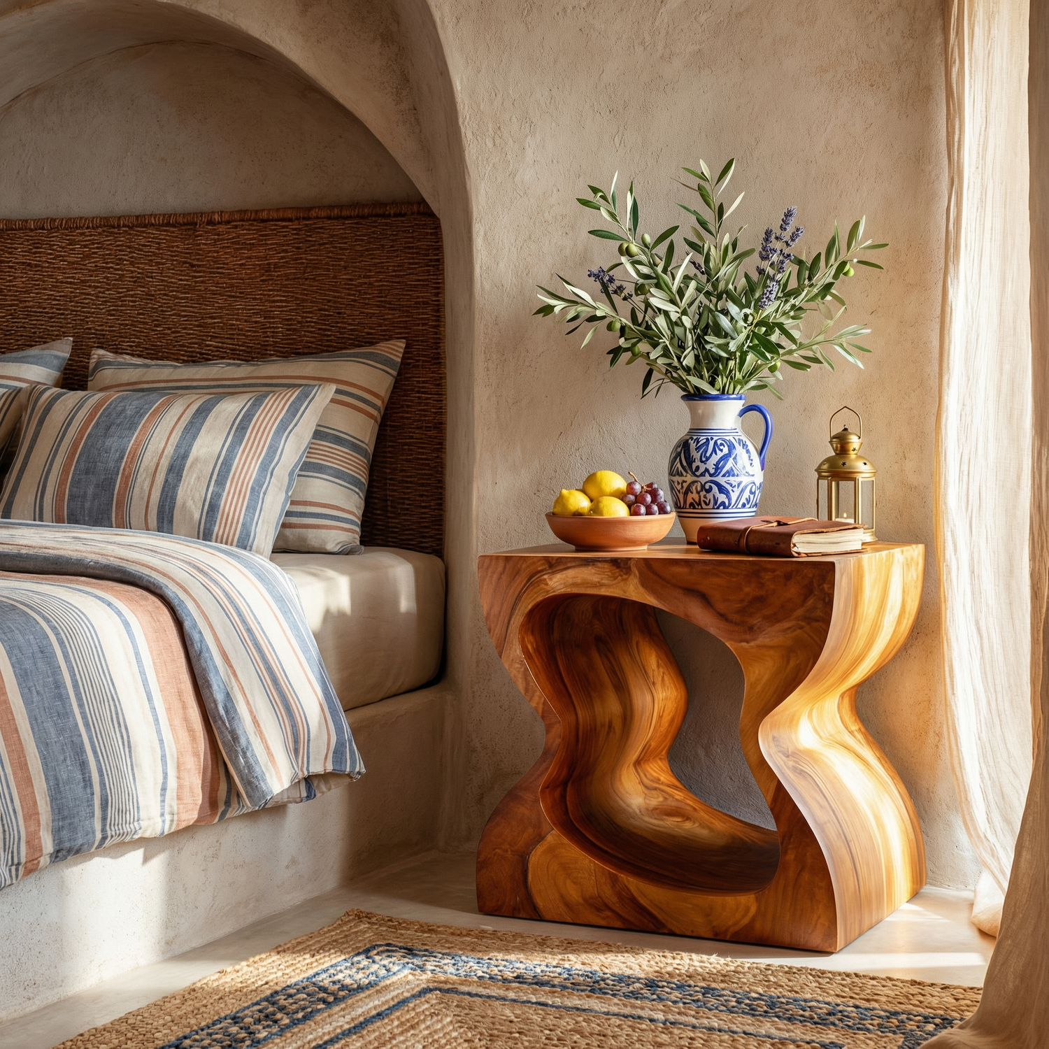 Handcrafted Solid Wood Nightstand with Sculptural Cutout Base for Bedroom