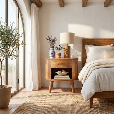Handcrafted Solid Wood Nightstand with Drawer and Open Shelf for Bedroom