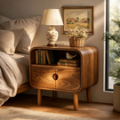 Solid Wood Nightstand with Double Door Storage and Open Shelf for Bedroom
