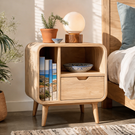 Solid Wood Nightstand with Drawer and Open Side Storage for Bedroom