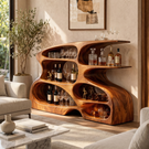 Handcrafted Solid Wood Wine Cabinet with Open Display Shelves