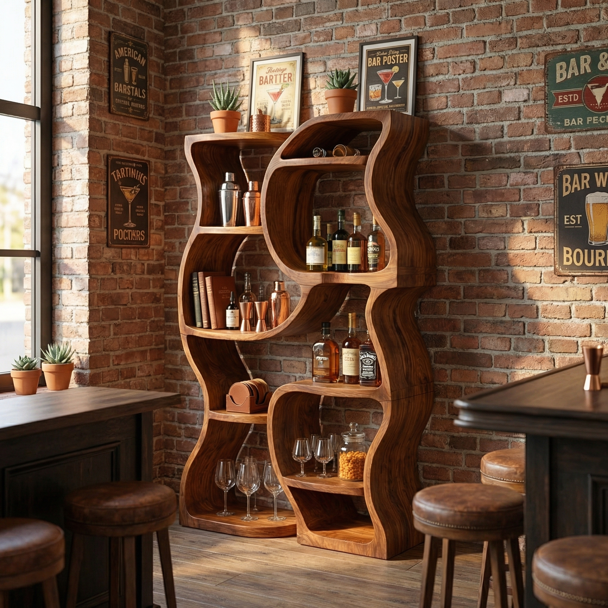 Handcrafted Solid Wood Wine Storage Shelf with Organic Open Display Design