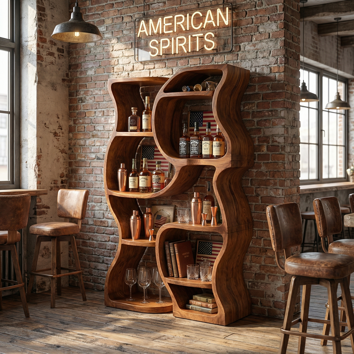 Handcrafted Solid Wood Wine Storage Shelf with Organic Open Display Design