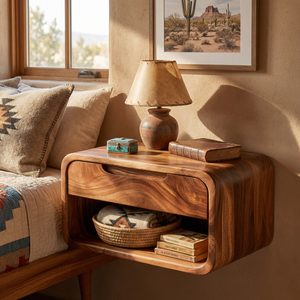 Handcrafted Solid Wood Floating Nightstand with Drawer and Open Storage for Bedroom