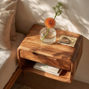 Handcrafted Solid Wood Floating Nightstand with Drawer and Open Storage for Bedroom