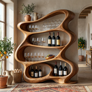 Handcrafted Solid Wood Wine Rack Cabinet with Flowing Open Shelves