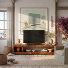 Minimalist Solid Wood TV Cabinet with Open Storage Shelf for Living Room