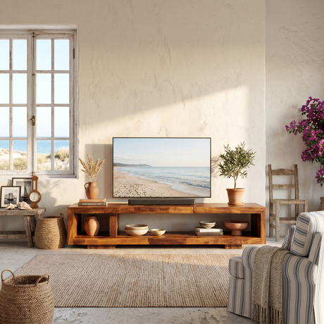 Minimalist Solid Wood TV Cabinet with Open Storage Shelf for Living Room