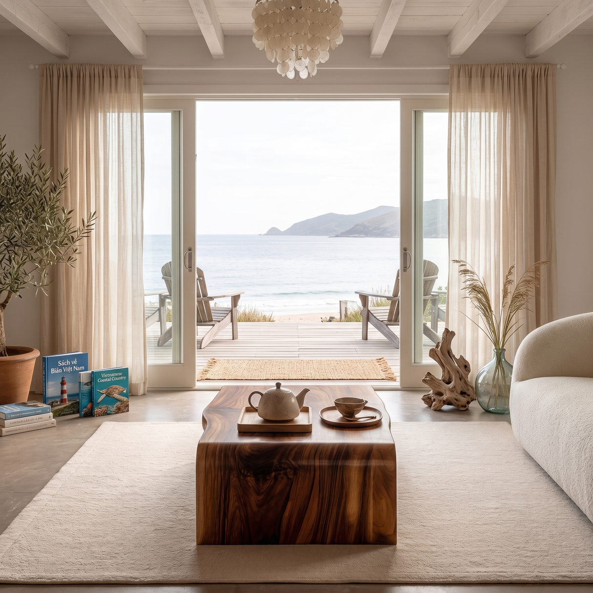 Solid Wood Coffee Table with Waterfall Side Panels