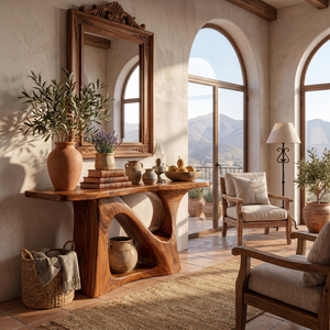 Solid Wood Console Table with Sculptural Open Arch Base