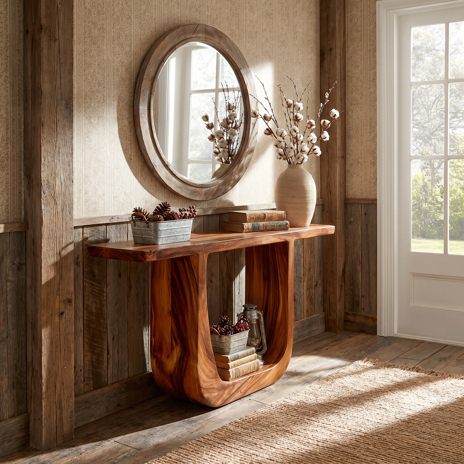Solid Wood Console Table with Sculptural U-Shaped Base
