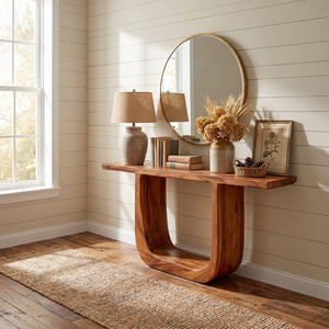 Solid Wood Console Table with Sculptural U-Shaped Base