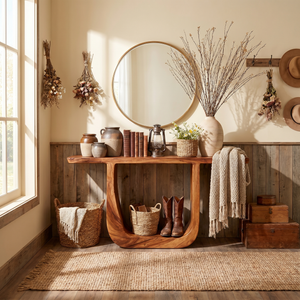 Solid Wood Console Table with Sculptural U-Shaped Base