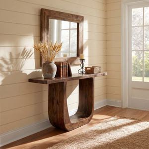 Solid Wood Console Table with Sculptural U-Shaped Base