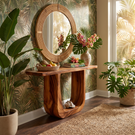 Solid Wood Console Table with Sculptural U-Shaped Base